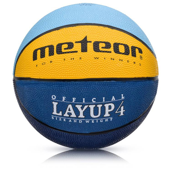 Piłka do koszykówki Meteor LAYUP niebiesko-żółta rozmiar 4