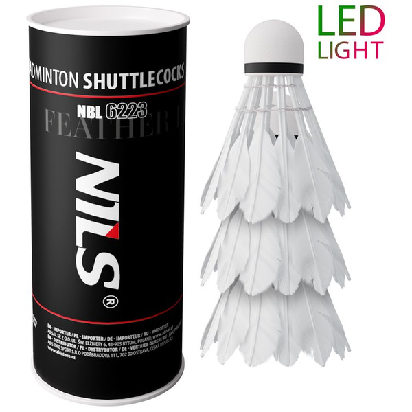 Lotki do badmintona NBL6223 Led NILS 3szt piórowe